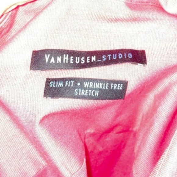 Van Heusen Shirt Mens 32/33 Pink Stretch Slim Fit Dress Modern Hipster Trendy - Picture 7 of 10